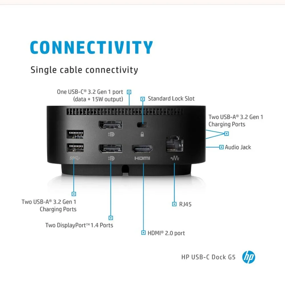 HP USB-C G5 Dock Docking Station Kit‎ with power cord New Tested